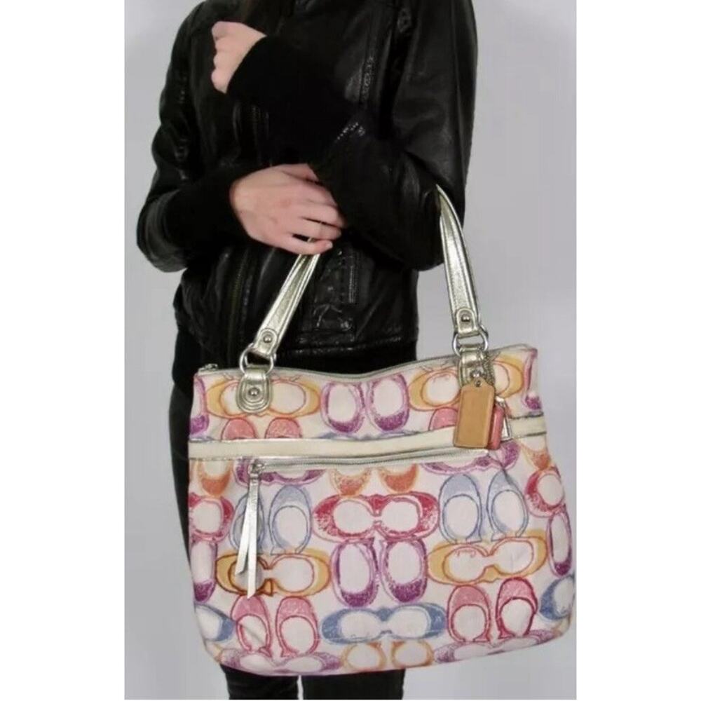 Coach Poppy Dream C Tote Multicolor with Gold Metallic Leather Trim Y2K - Picture 3 of 16